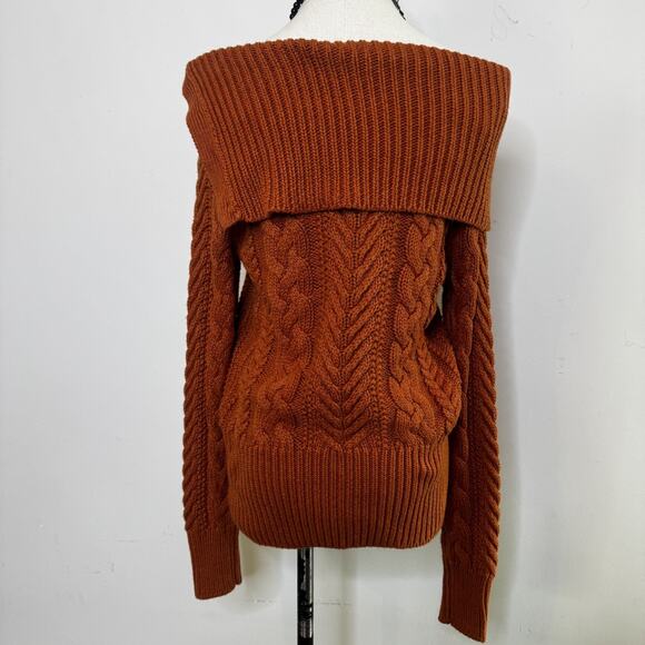 Vintage Y2K Rust Chunky Cable Knit Sweater Off The Shoulder Bardot Prep Cute S - Picture 5 of 7